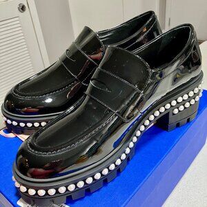 Stuart Weitzman SoHo Pearl Loafers Patent Black 10.5B